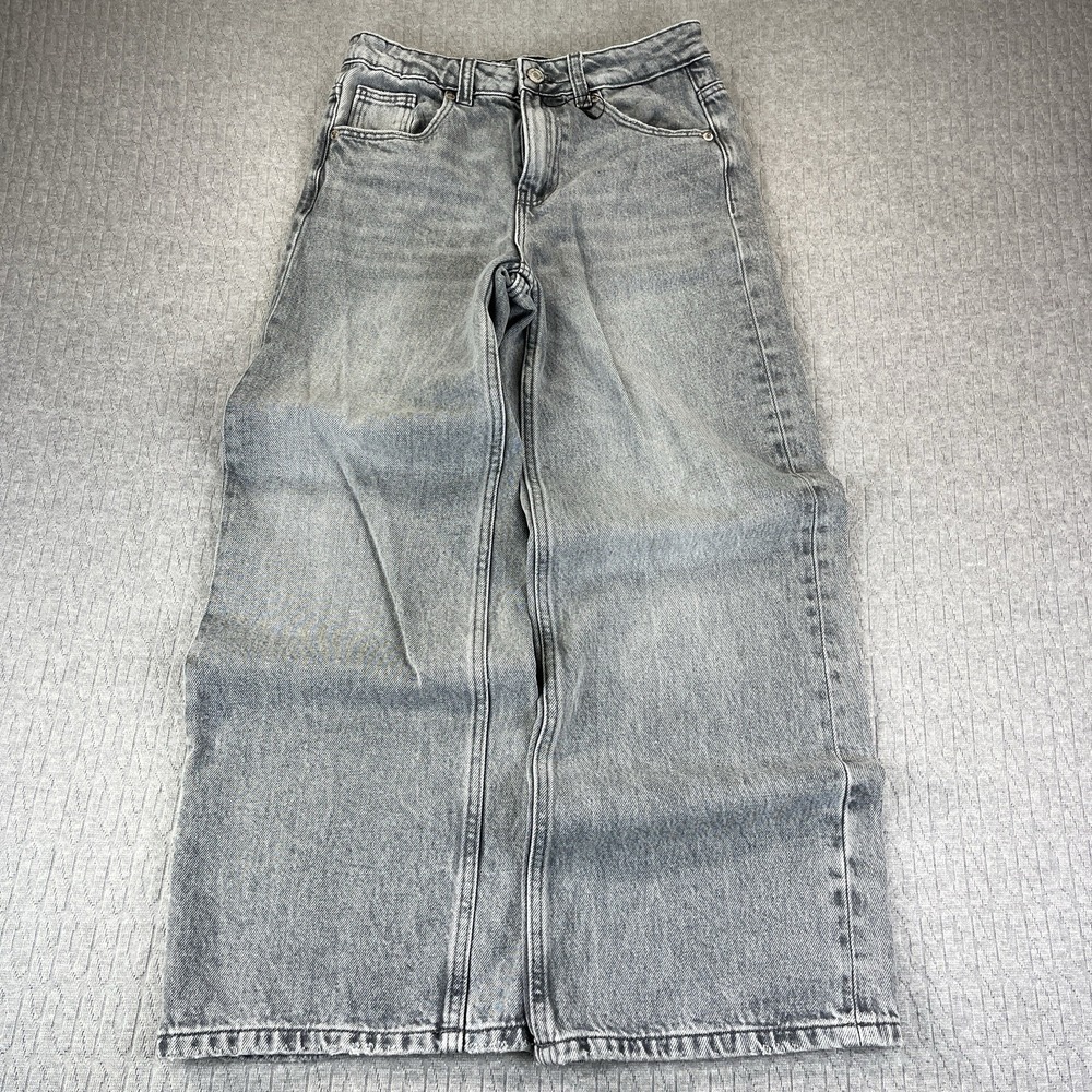 New ZARA  baggy wide leg Grey Dress Jeans Girls 11-12 Women 24X25‎ 1/2 high rise